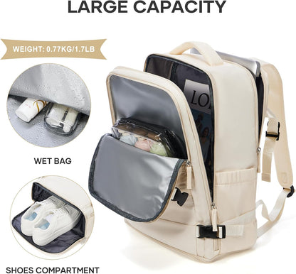 Travel Backpack For Women Men,Carry On Backpack Flight Approved,Hiking Backpack Water-Resistant Outdoor Sports Rucksack Casual Daypack Fit 15.6 Inch Laptop Shoes Compartment (Black)