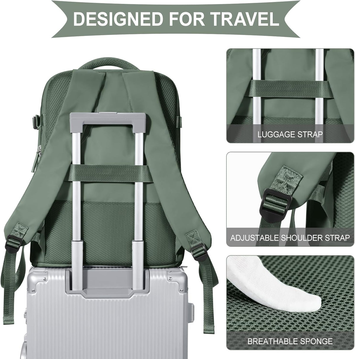 Travel Backpack For Women Men,Carry On Backpack Flight Approved,Hiking Backpack Water-Resistant Outdoor Sports Rucksack Casual Daypack Fit 15.6 Inch Laptop Shoes Compartment (Black)