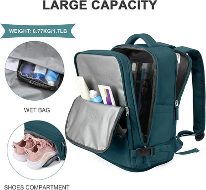 Travel Backpack For Women Men,Carry On Backpack Flight Approved,Hiking Backpack Water-Resistant Outdoor Sports Rucksack Casual Daypack Fit 15.6 Inch Laptop Shoes Compartment (Black)