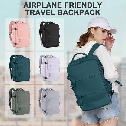 Travel Backpack For Women Men,Carry On Backpack Flight Approved,Hiking Backpack Water-Resistant Outdoor Sports Rucksack Casual Daypack Fit 15.6 Inch Laptop Shoes Compartment (Black)