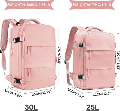 Travel Backpack For Women Men,Carry On Backpack Flight Approved,Hiking Backpack Water-Resistant Outdoor Sports Rucksack Casual Daypack Fit 15.6 Inch Laptop Shoes Compartment (Black)