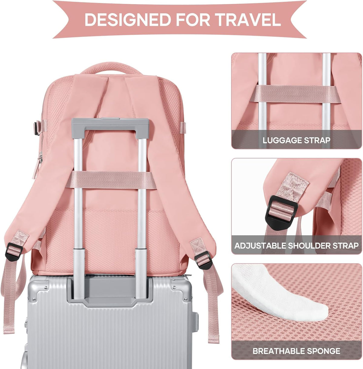 Travel Backpack For Women Men,Carry On Backpack Flight Approved,Hiking Backpack Water-Resistant Outdoor Sports Rucksack Casual Daypack Fit 15.6 Inch Laptop Shoes Compartment (Black)
