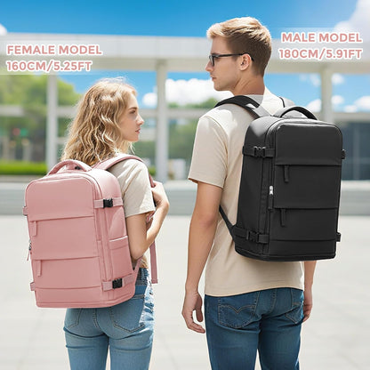 Travel Backpack For Women Men,Carry On Backpack Flight Approved,Hiking Backpack Water-Resistant Outdoor Sports Rucksack Casual Daypack Fit 15.6 Inch Laptop Shoes Compartment (Black)