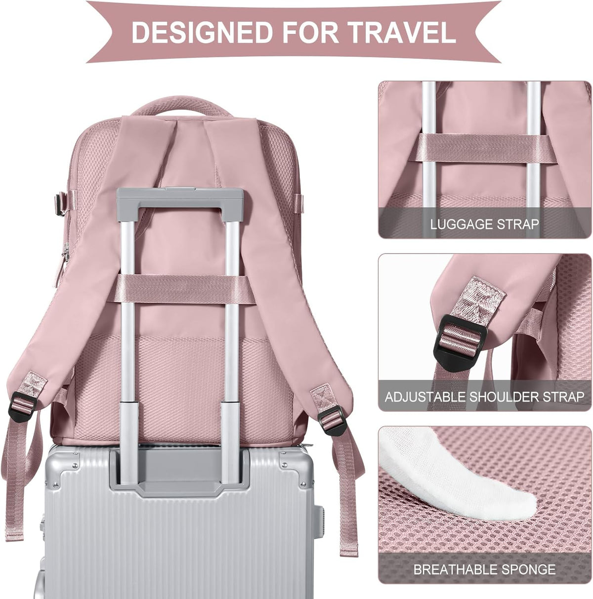 Travel Backpack For Women Men,Carry On Backpack Flight Approved,Hiking Backpack Water-Resistant Outdoor Sports Rucksack Casual Daypack Fit 15.6 Inch Laptop Shoes Compartment (Black)