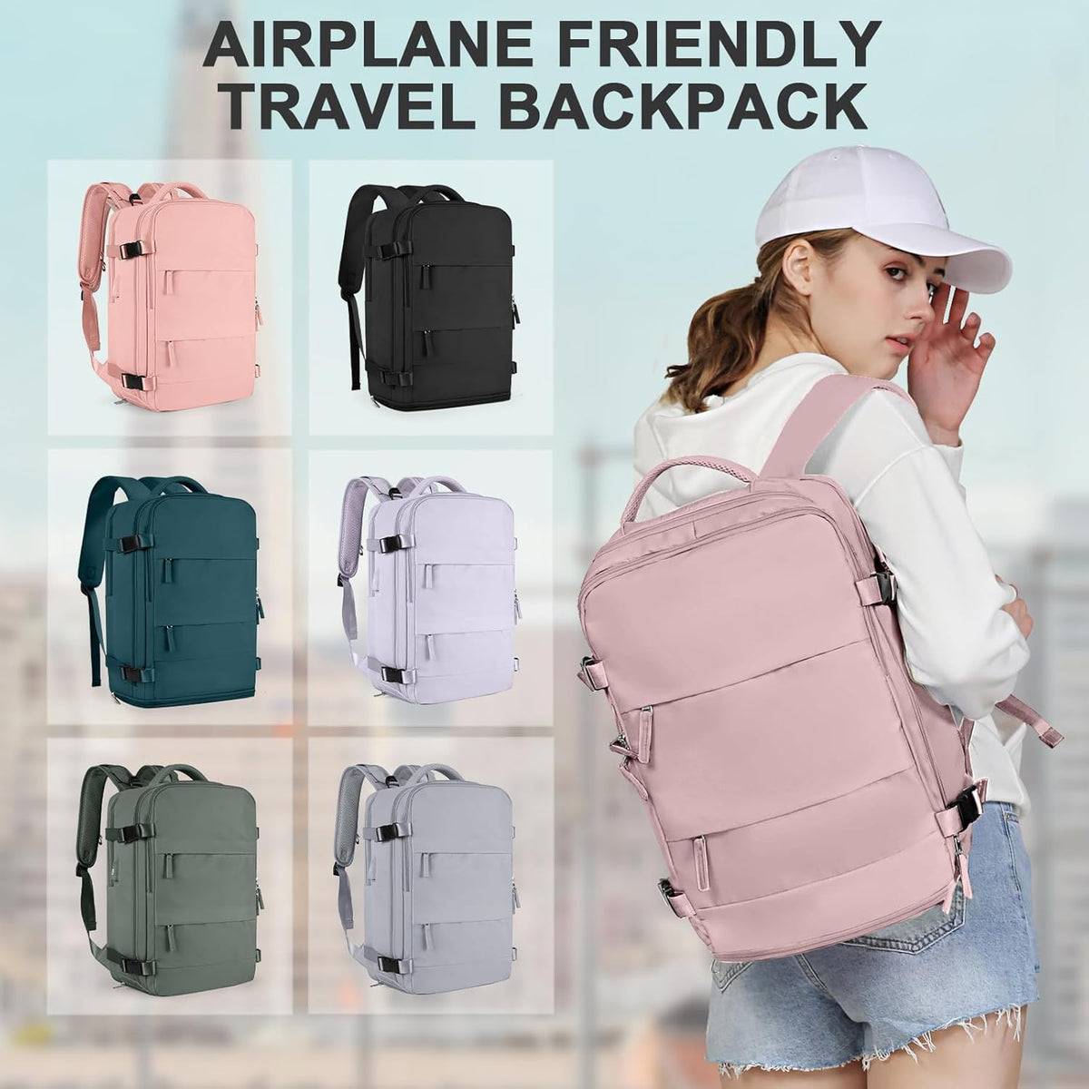 Travel Backpack For Women Men,Carry On Backpack Flight Approved,Hiking Backpack Water-Resistant Outdoor Sports Rucksack Casual Daypack Fit 15.6 Inch Laptop Shoes Compartment (Black)