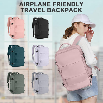 Travel Backpack For Women Men,Carry On Backpack Flight Approved,Hiking Backpack Water-Resistant Outdoor Sports Rucksack Casual Daypack Fit 15.6 Inch Laptop Shoes Compartment (Black)