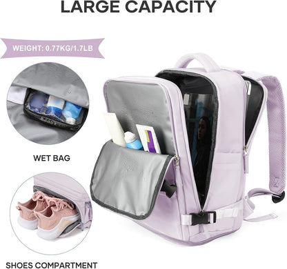 Travel Backpack For Women Men,Carry On Backpack Flight Approved,Hiking Backpack Water-Resistant Outdoor Sports Rucksack Casual Daypack Fit 15.6 Inch Laptop Shoes Compartment (Black)