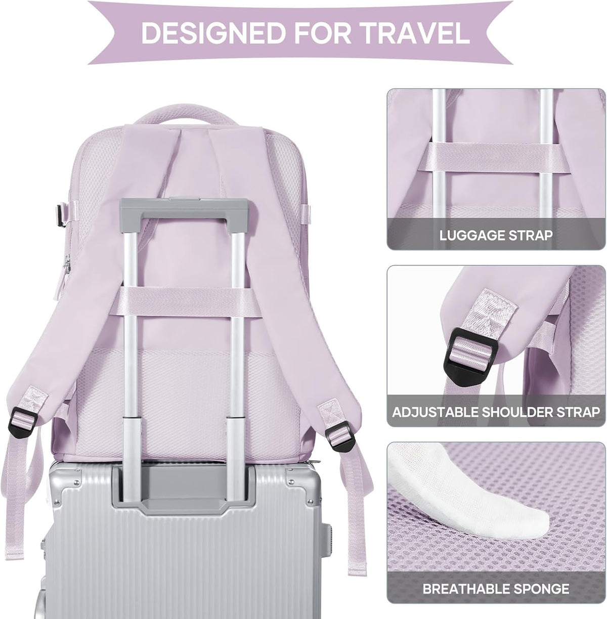 Travel Backpack For Women Men,Carry On Backpack Flight Approved,Hiking Backpack Water-Resistant Outdoor Sports Rucksack Casual Daypack Fit 15.6 Inch Laptop Shoes Compartment (Black)