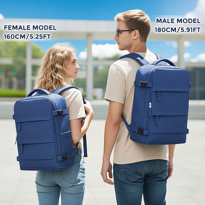 Travel Backpack For Women Men,Carry On Backpack Flight Approved,Hiking Backpack Water-Resistant Outdoor Sports Rucksack Casual Daypack Fit 15.6 Inch Laptop Shoes Compartment (Black)
