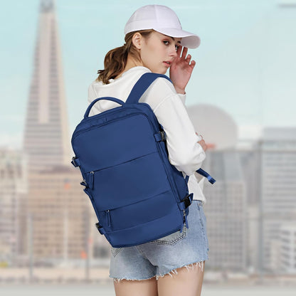 Travel Backpack For Women Men,Carry On Backpack Flight Approved,Hiking Backpack Water-Resistant Outdoor Sports Rucksack Casual Daypack Fit 15.6 Inch Laptop Shoes Compartment (Black)