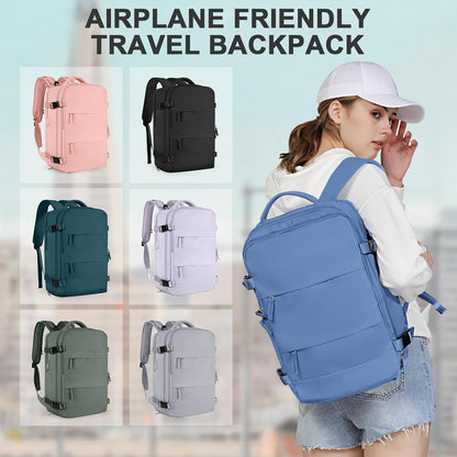 Travel Backpack For Women Men,Carry On Backpack Flight Approved,Hiking Backpack Water-Resistant Outdoor Sports Rucksack Casual Daypack Fit 15.6 Inch Laptop Shoes Compartment (Black)