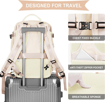 Travel Backpack For Women Men,Carry On Backpack Flight Approved,Hiking Backpack Water-Resistant Outdoor Sports Rucksack Casual Daypack Fit 15.6 Inch Laptop Shoes Compartment (Black)