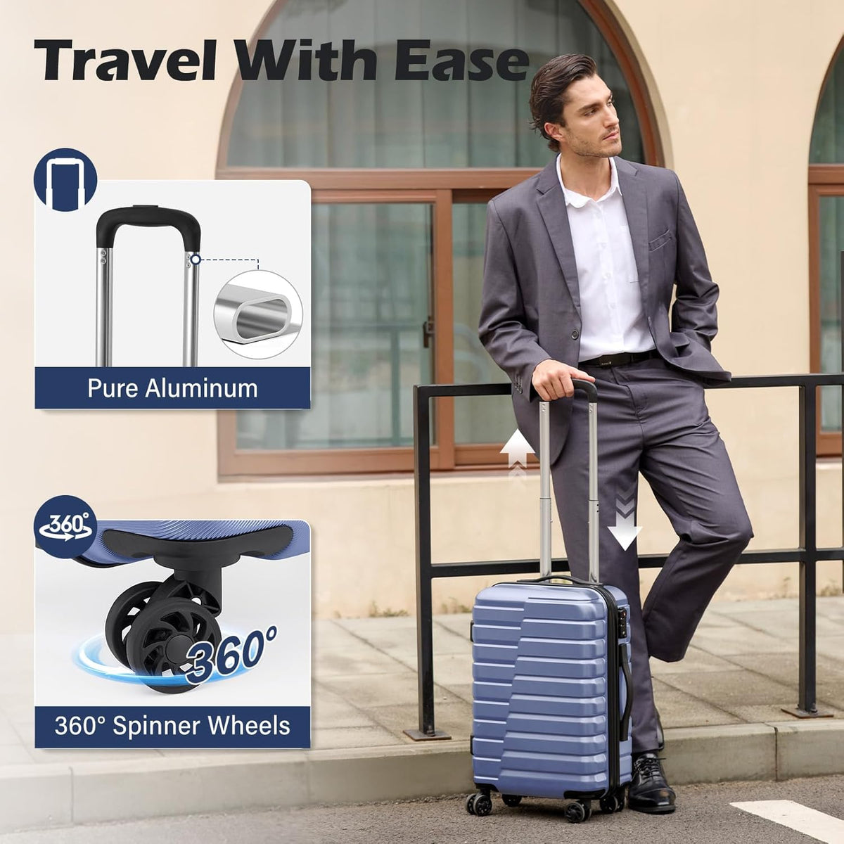 Carry On Luggage Airline Approved with Spinner Wheels, Hard Shell Suitcase TSA Lock Lightweight Travel Luggage 20-inch,Blue