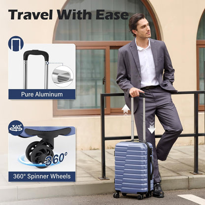 Carry On Luggage Airline Approved with Spinner Wheels, Hard Shell Suitcase TSA Lock Lightweight Travel Luggage 20-inch,Blue