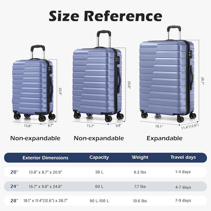 Carry On Luggage Airline Approved with Spinner Wheels, Hard Shell Suitcase TSA Lock Lightweight Travel Luggage 20-inch,Blue