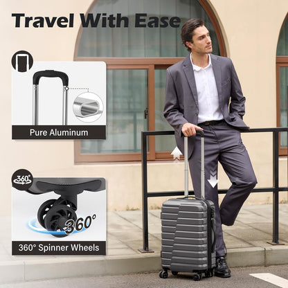 Carry On Luggage Airline Approved with Spinner Wheels, Hard Shell Suitcase TSA Lock Lightweight Travel Luggage 20-inch,Blue