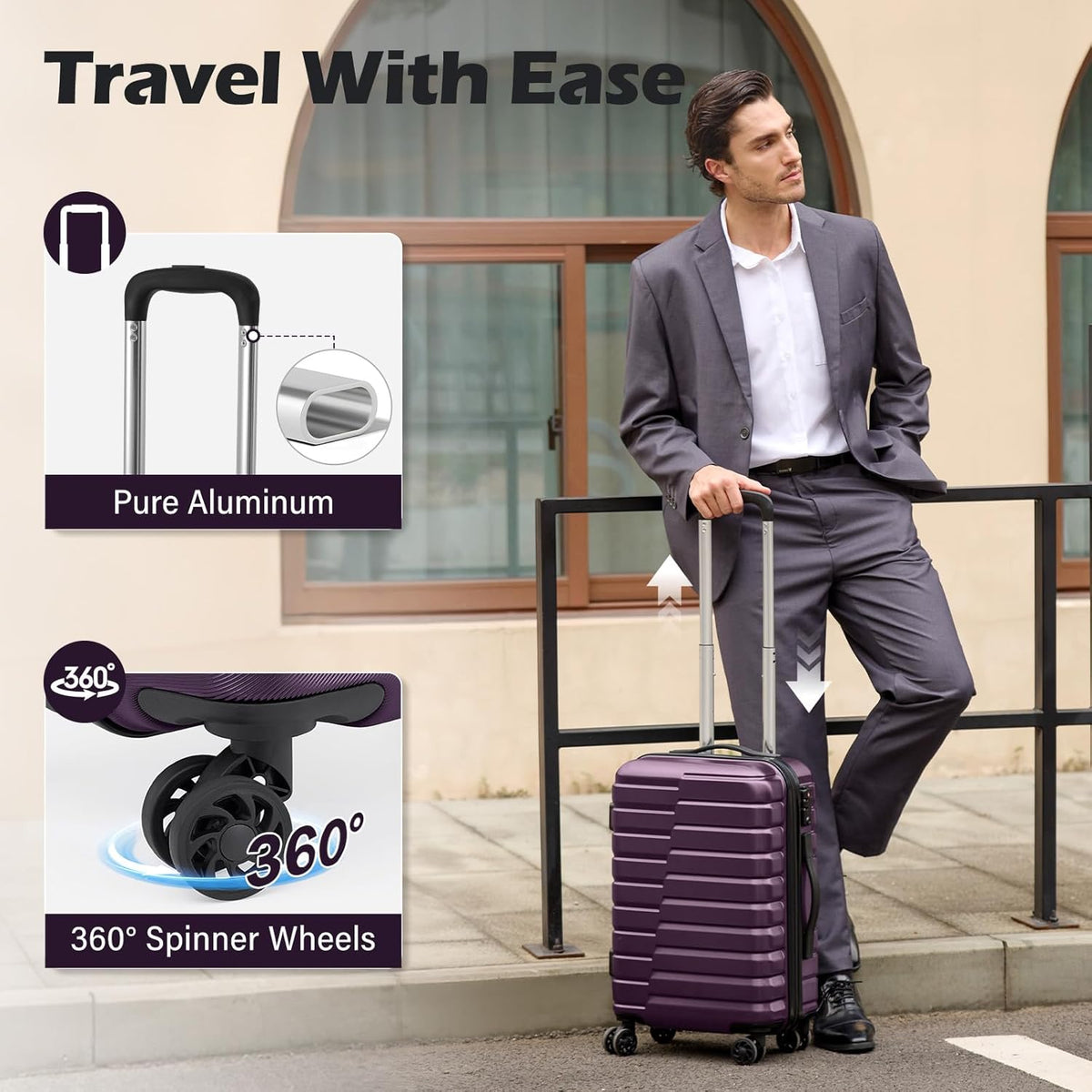 Carry On Luggage Airline Approved with Spinner Wheels, Hard Shell Suitcase TSA Lock Lightweight Travel Luggage 20-inch,Blue