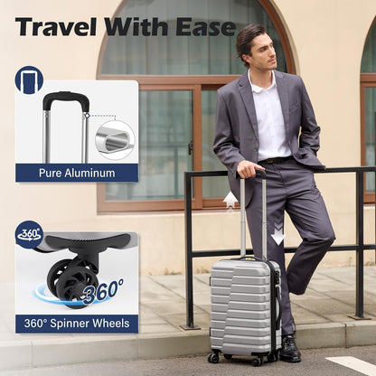 Carry On Luggage Airline Approved with Spinner Wheels, Hard Shell Suitcase TSA Lock Lightweight Travel Luggage 20-inch,Blue