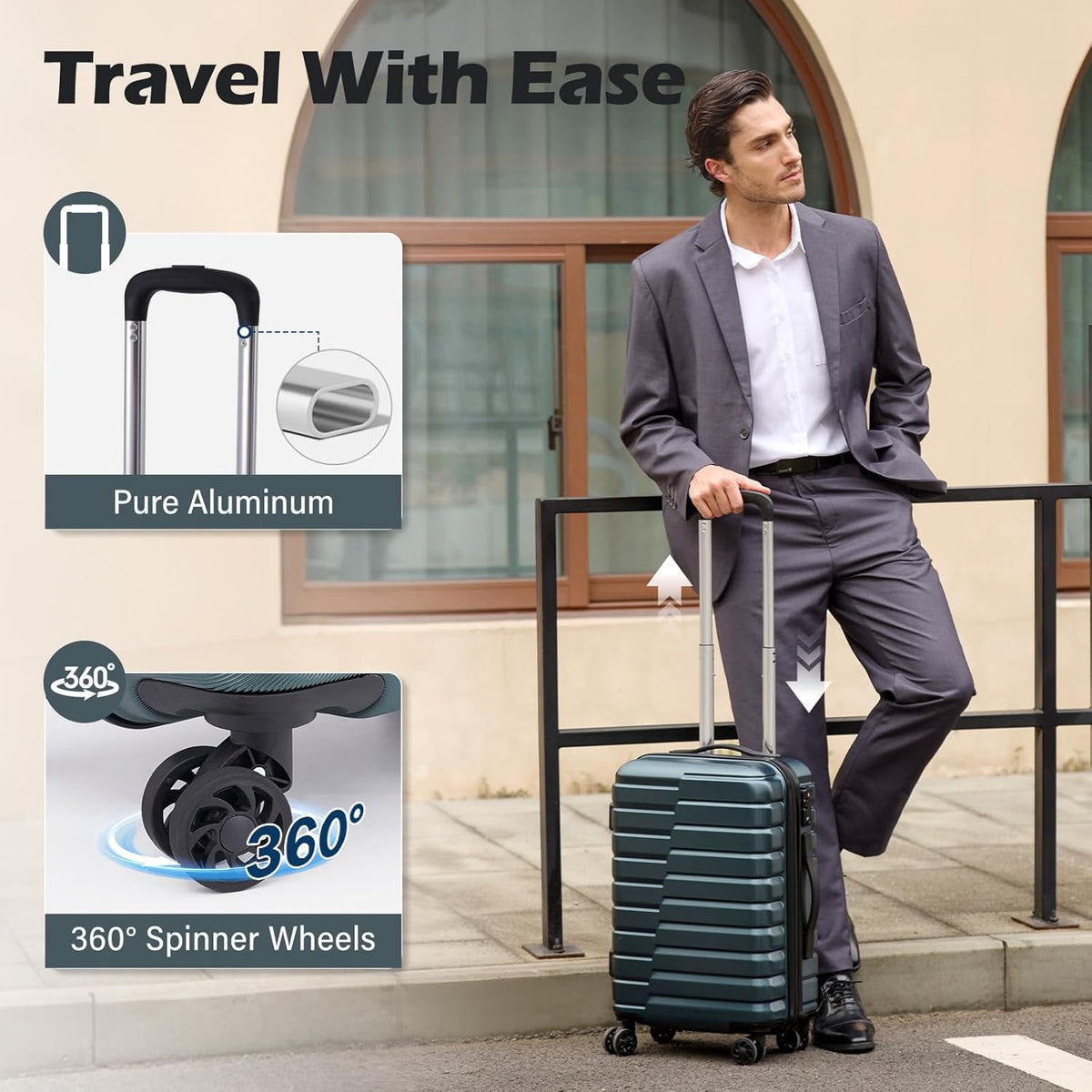 Carry On Luggage Airline Approved with Spinner Wheels, Hard Shell Suitcase TSA Lock Lightweight Travel Luggage 20-inch,Blue