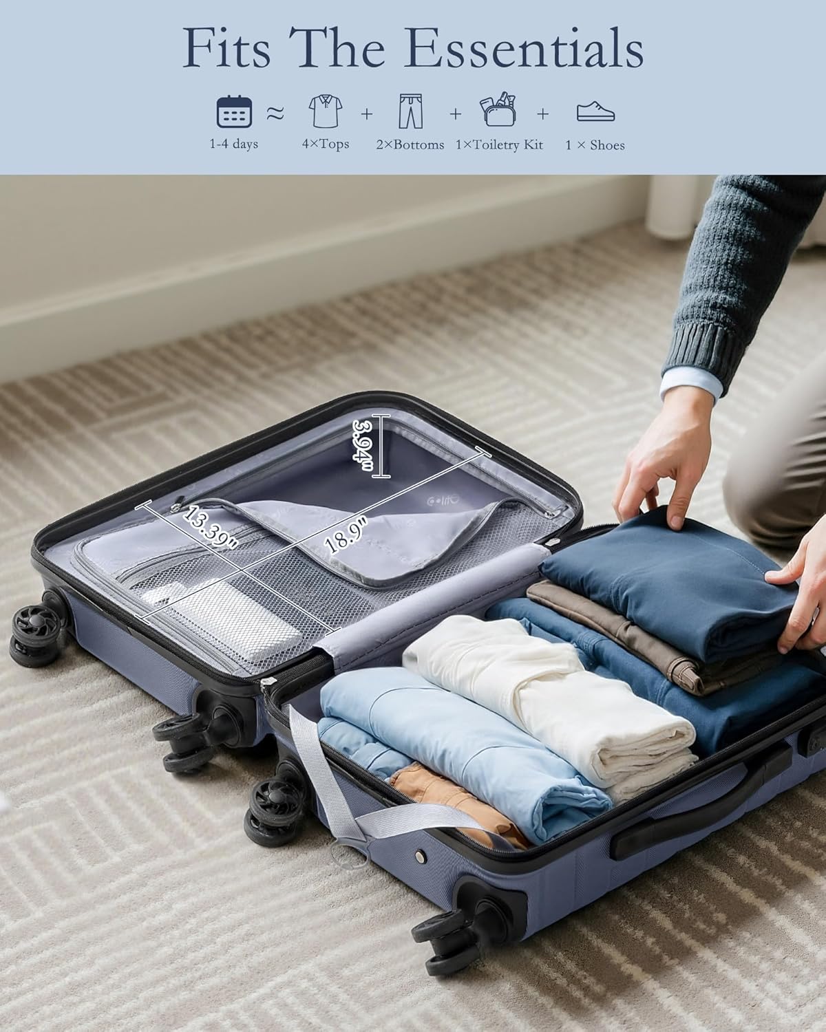 Carry On Luggage Airline Approved with Spinner Wheels, Hard Shell Suitcase TSA Lock Lightweight Travel Luggage 20-inch,Blue