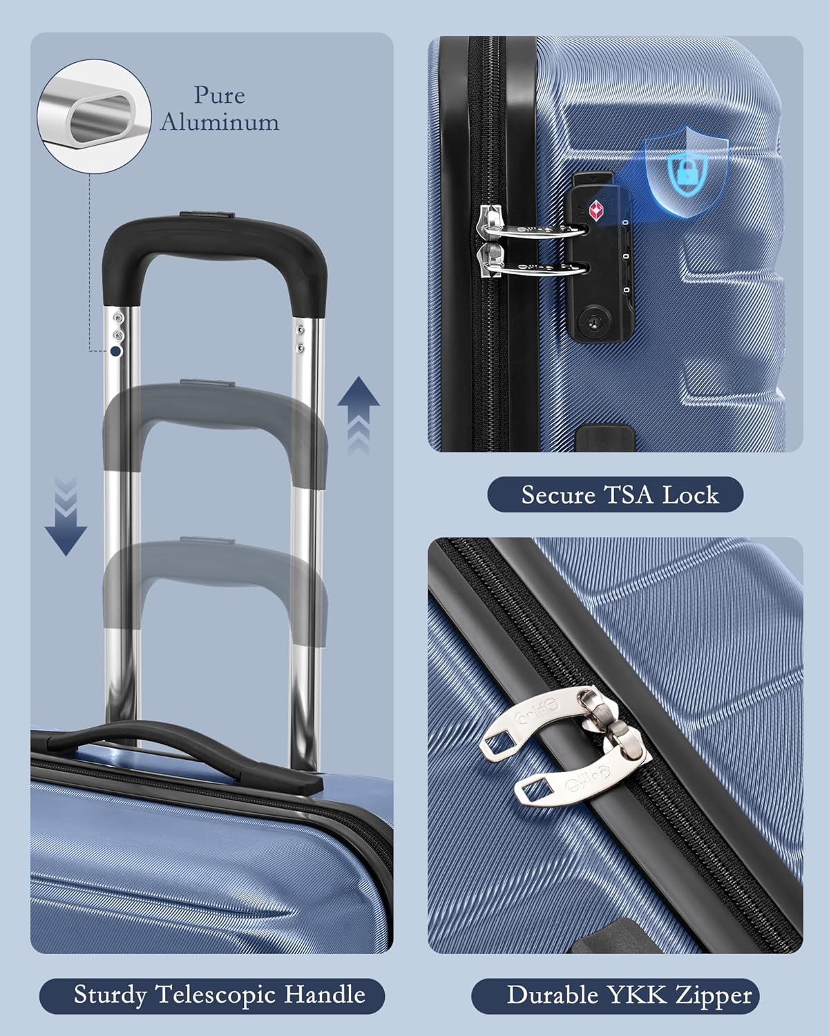 Carry On Luggage Airline Approved with Spinner Wheels, Hard Shell Suitcase TSA Lock Lightweight Travel Luggage 20-inch,Blue