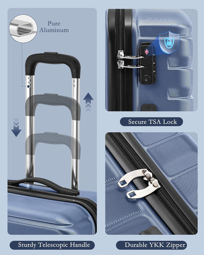 Carry On Luggage Airline Approved with Spinner Wheels, Hard Shell Suitcase TSA Lock Lightweight Travel Luggage 20-inch,Blue