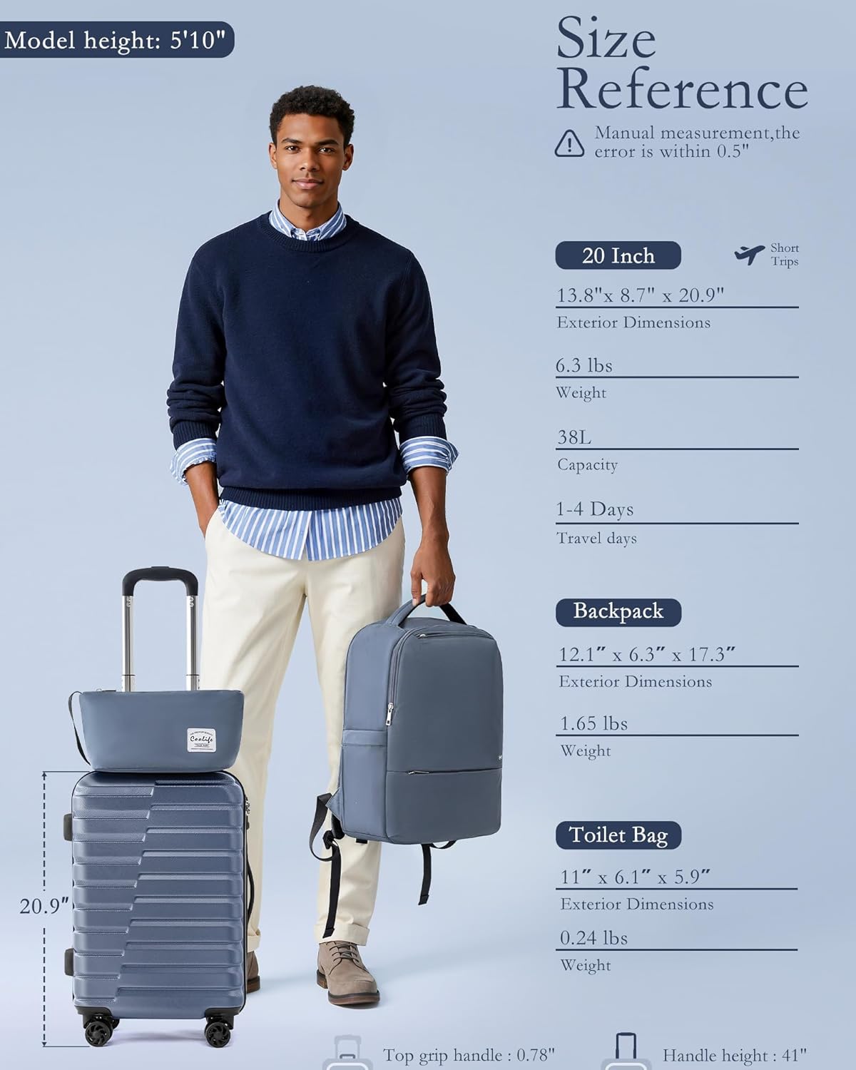 Carry On Luggage Airline Approved with Spinner Wheels, Hard Shell Suitcase TSA Lock Lightweight Travel Luggage 20-inch,Blue