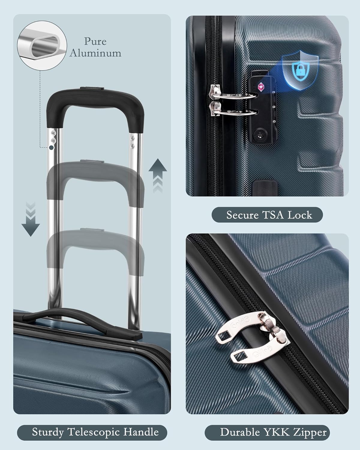 Carry On Luggage Airline Approved with Spinner Wheels, Hard Shell Suitcase TSA Lock Lightweight Travel Luggage 20-inch,Blue