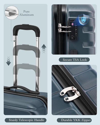 Carry On Luggage Airline Approved with Spinner Wheels, Hard Shell Suitcase TSA Lock Lightweight Travel Luggage 20-inch,Blue