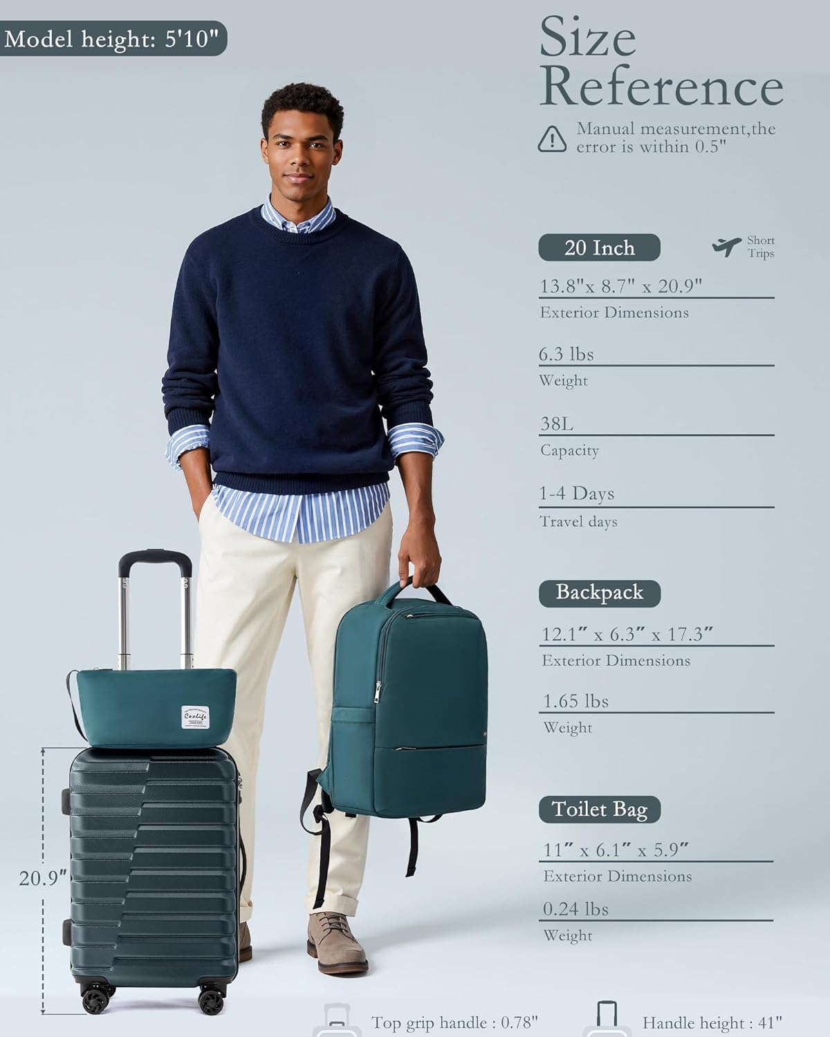 Carry On Luggage Airline Approved with Spinner Wheels, Hard Shell Suitcase TSA Lock Lightweight Travel Luggage 20-inch,Blue
