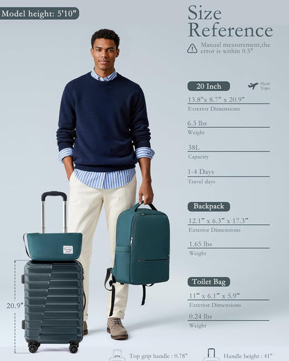 Carry On Luggage Airline Approved with Spinner Wheels, Hard Shell Suitcase TSA Lock Lightweight Travel Luggage 20-inch,Blue