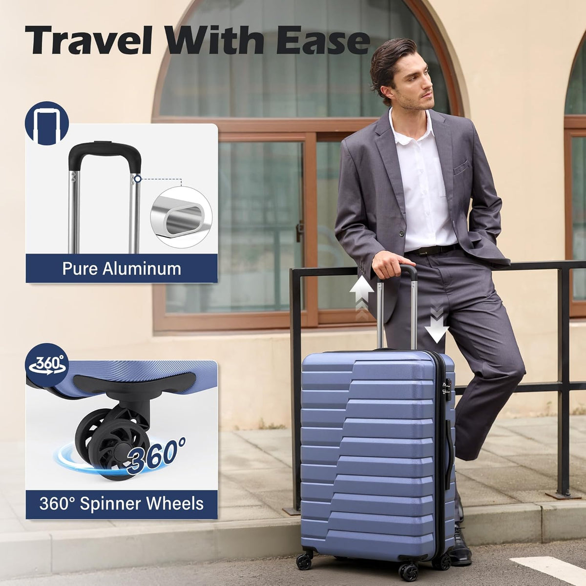 Carry On Luggage Airline Approved with Spinner Wheels, Hard Shell Suitcase TSA Lock Lightweight Travel Luggage 20-inch,Blue