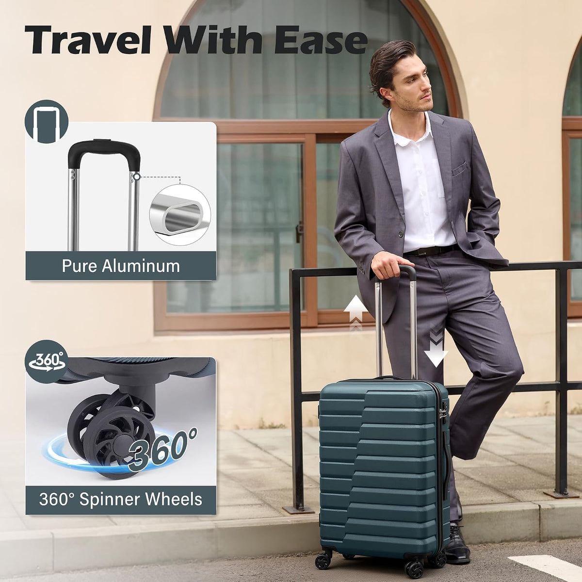 Carry On Luggage Airline Approved with Spinner Wheels, Hard Shell Suitcase TSA Lock Lightweight Travel Luggage 20-inch,Blue