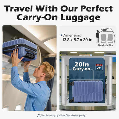 Carry On Luggage Airline Approved with Spinner Wheels, Hard Shell Suitcase TSA Lock Lightweight Travel Luggage 20-inch,Blue