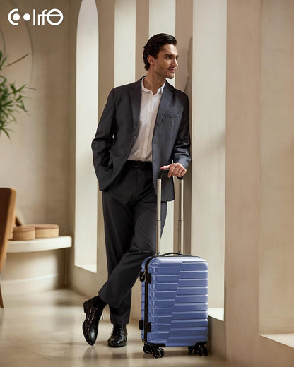 Carry On Luggage Airline Approved with Spinner Wheels, Hard Shell Suitcase TSA Lock Lightweight Travel Luggage 20-inch,Blue
