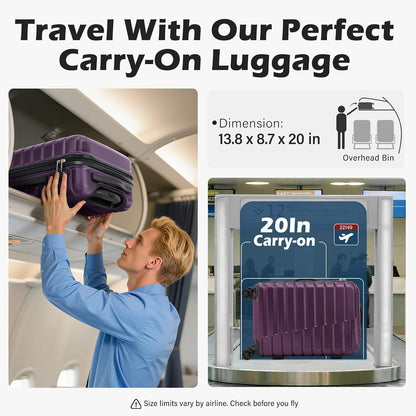 Carry On Luggage Airline Approved with Spinner Wheels, Hard Shell Suitcase TSA Lock Lightweight Travel Luggage 20-inch,Blue