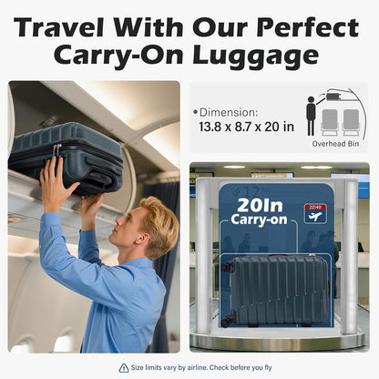 Carry On Luggage Airline Approved with Spinner Wheels, Hard Shell Suitcase TSA Lock Lightweight Travel Luggage 20-inch,Blue