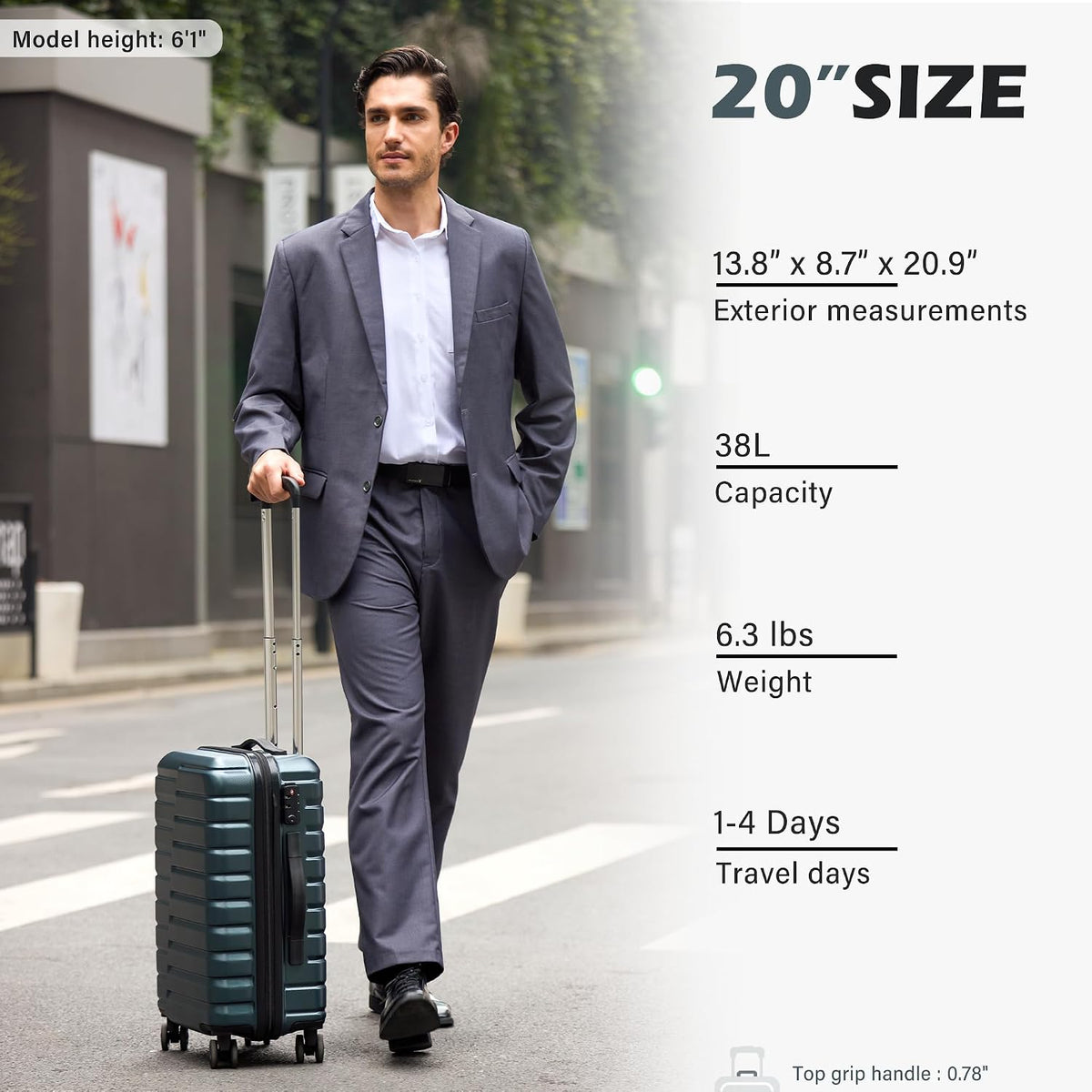 Carry On Luggage Airline Approved with Spinner Wheels, Hard Shell Suitcase TSA Lock Lightweight Travel Luggage 20-inch,Blue