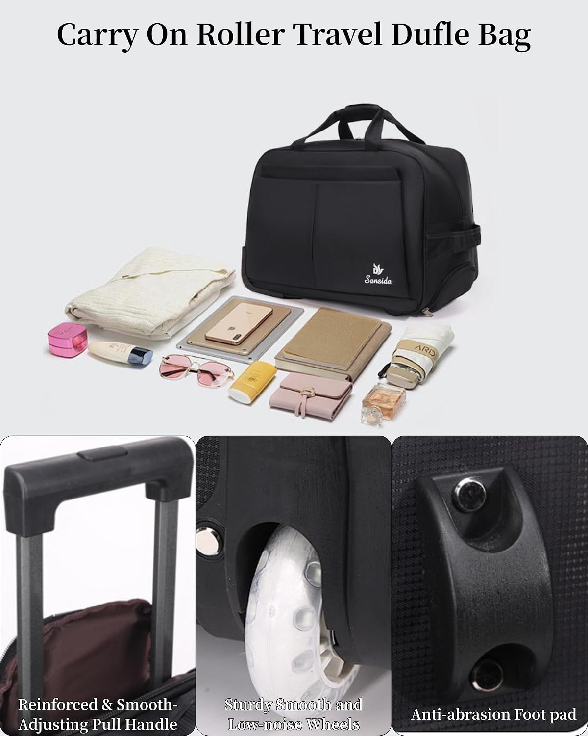 Rolling Duffel Bag with Wheels for Women Men, Lightweight Roller Travel Tote Duffle Bag, Carry On Overnight Weekend Bags for Business Trip Weekend Gym