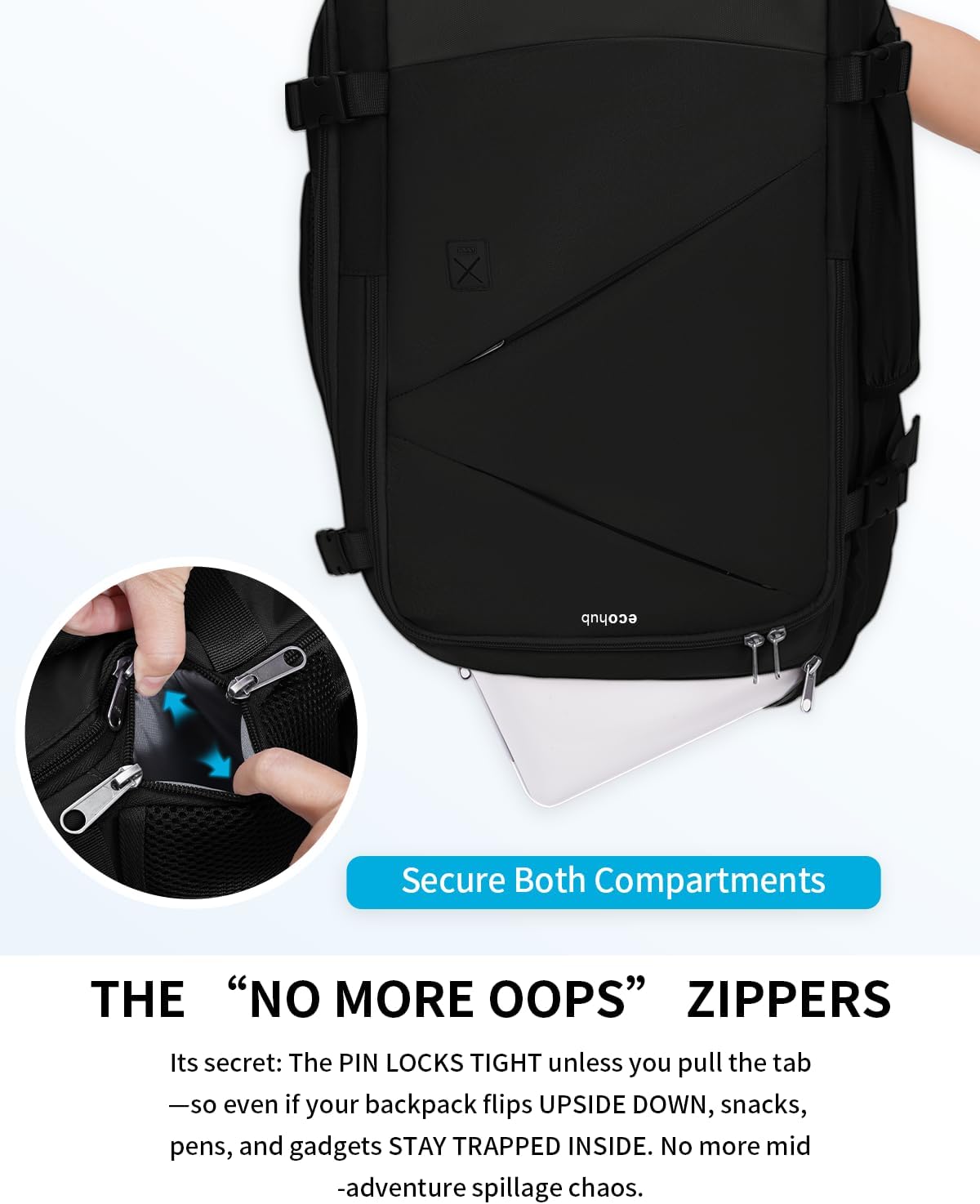 17" Small Unisex Travel Backpack United Airlines Approved 17x10x9 Friendly Suitcase Anti-Theft Lockable Zippers Style Personal Item Bag Travel Essentials with 12 Pockets Water Resistant, Blue