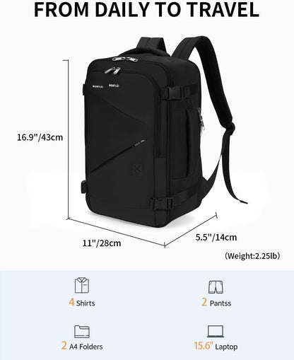 17" Small Unisex Travel Backpack United Airlines Approved 17x10x9 Friendly Suitcase Anti-Theft Lockable Zippers Style Personal Item Bag Travel Essentials with 12 Pockets Water Resistant, Blue