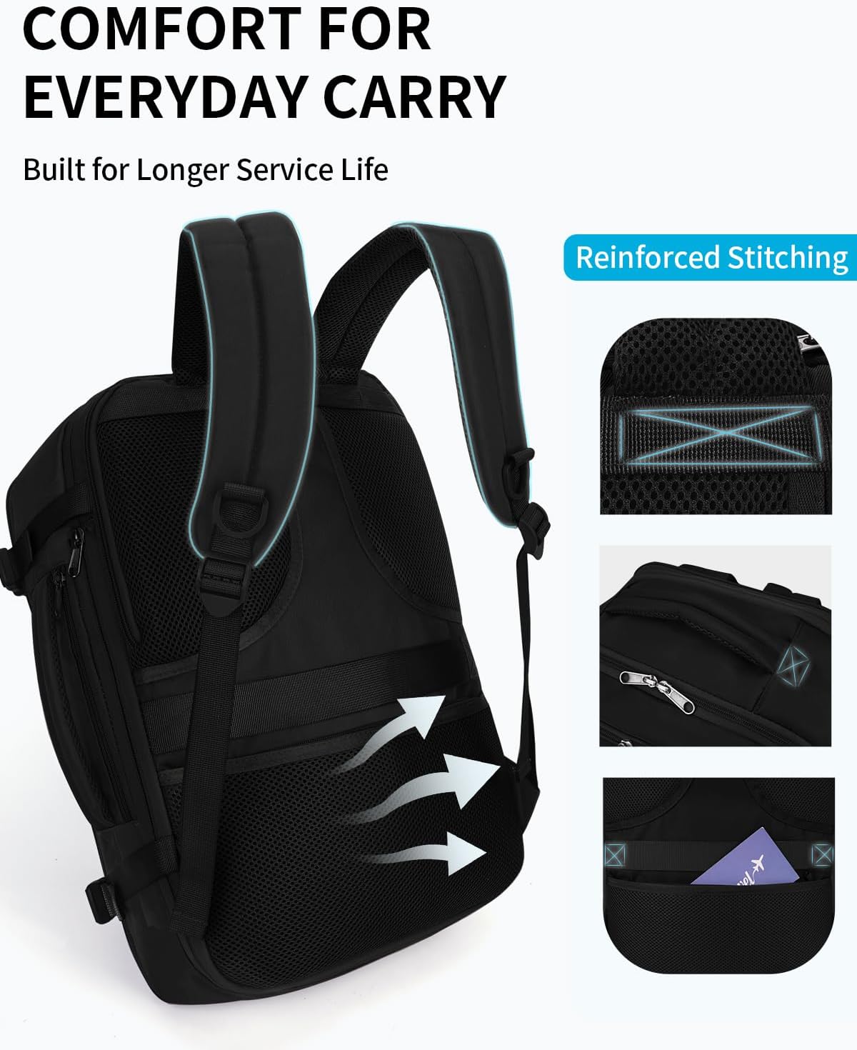 17" Small Unisex Travel Backpack United Airlines Approved 17x10x9 Friendly Suitcase Anti-Theft Lockable Zippers Style Personal Item Bag Travel Essentials with 12 Pockets Water Resistant, Blue