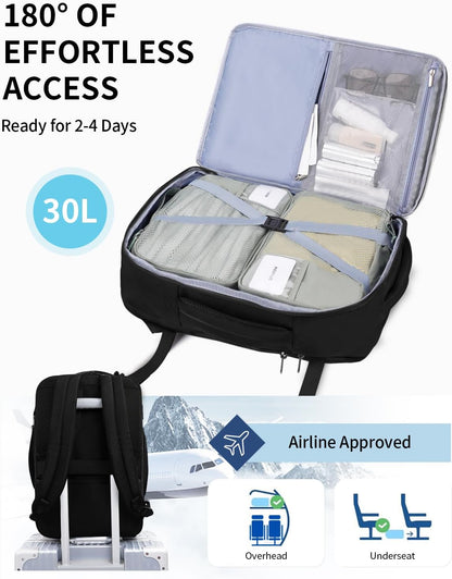 17" Small Unisex Travel Backpack United Airlines Approved 17x10x9 Friendly Suitcase Anti-Theft Lockable Zippers Style Personal Item Bag Travel Essentials with 12 Pockets Water Resistant, Blue
