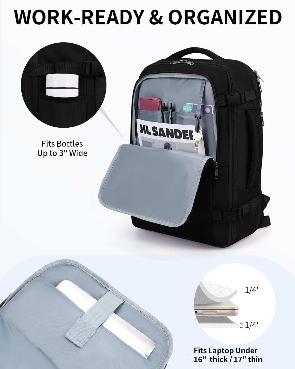17" Small Unisex Travel Backpack United Airlines Approved 17x10x9 Friendly Suitcase Anti-Theft Lockable Zippers Style Personal Item Bag Travel Essentials with 12 Pockets Water Resistant, Blue