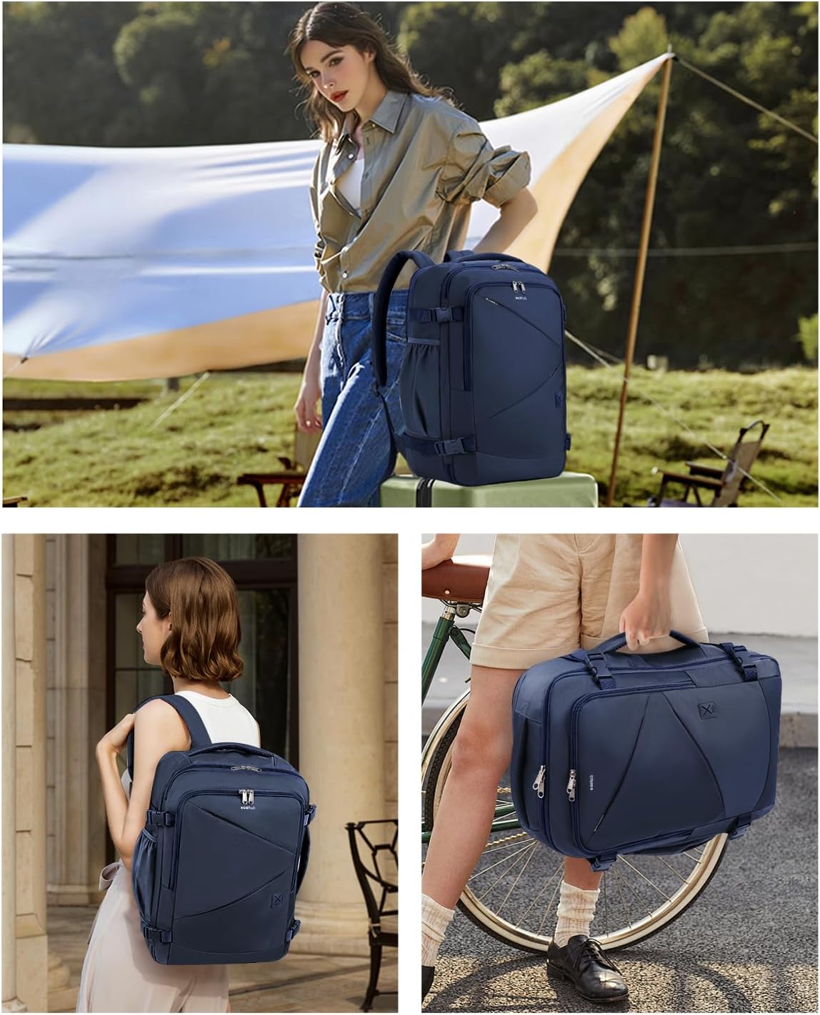 17" Small Unisex Travel Backpack United Airlines Approved 17x10x9 Friendly Suitcase Anti-Theft Lockable Zippers Style Personal Item Bag Travel Essentials with 12 Pockets Water Resistant, Blue