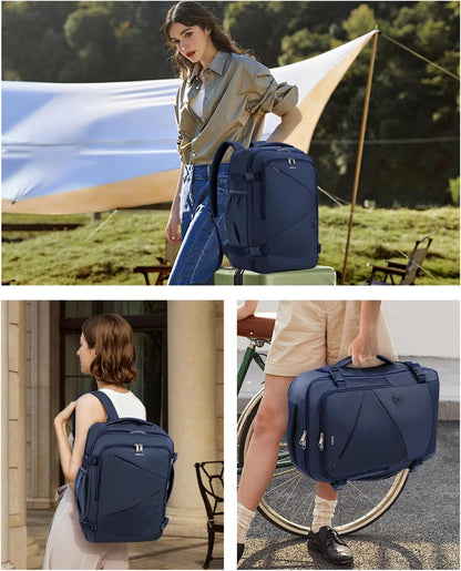 17" Small Unisex Travel Backpack United Airlines Approved 17x10x9 Friendly Suitcase Anti-Theft Lockable Zippers Style Personal Item Bag Travel Essentials with 12 Pockets Water Resistant, Blue