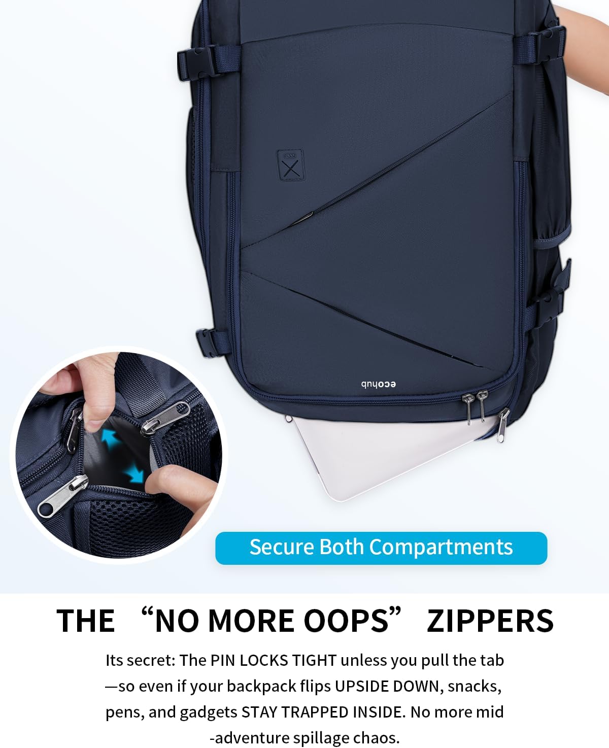 17" Small Unisex Travel Backpack United Airlines Approved 17x10x9 Friendly Suitcase Anti-Theft Lockable Zippers Style Personal Item Bag Travel Essentials with 12 Pockets Water Resistant, Blue