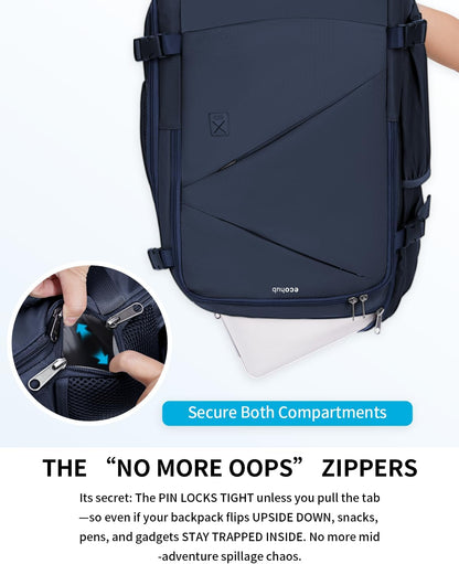 17" Small Unisex Travel Backpack United Airlines Approved 17x10x9 Friendly Suitcase Anti-Theft Lockable Zippers Style Personal Item Bag Travel Essentials with 12 Pockets Water Resistant, Blue