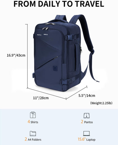 17" Small Unisex Travel Backpack United Airlines Approved 17x10x9 Friendly Suitcase Anti-Theft Lockable Zippers Style Personal Item Bag Travel Essentials with 12 Pockets Water Resistant, Blue