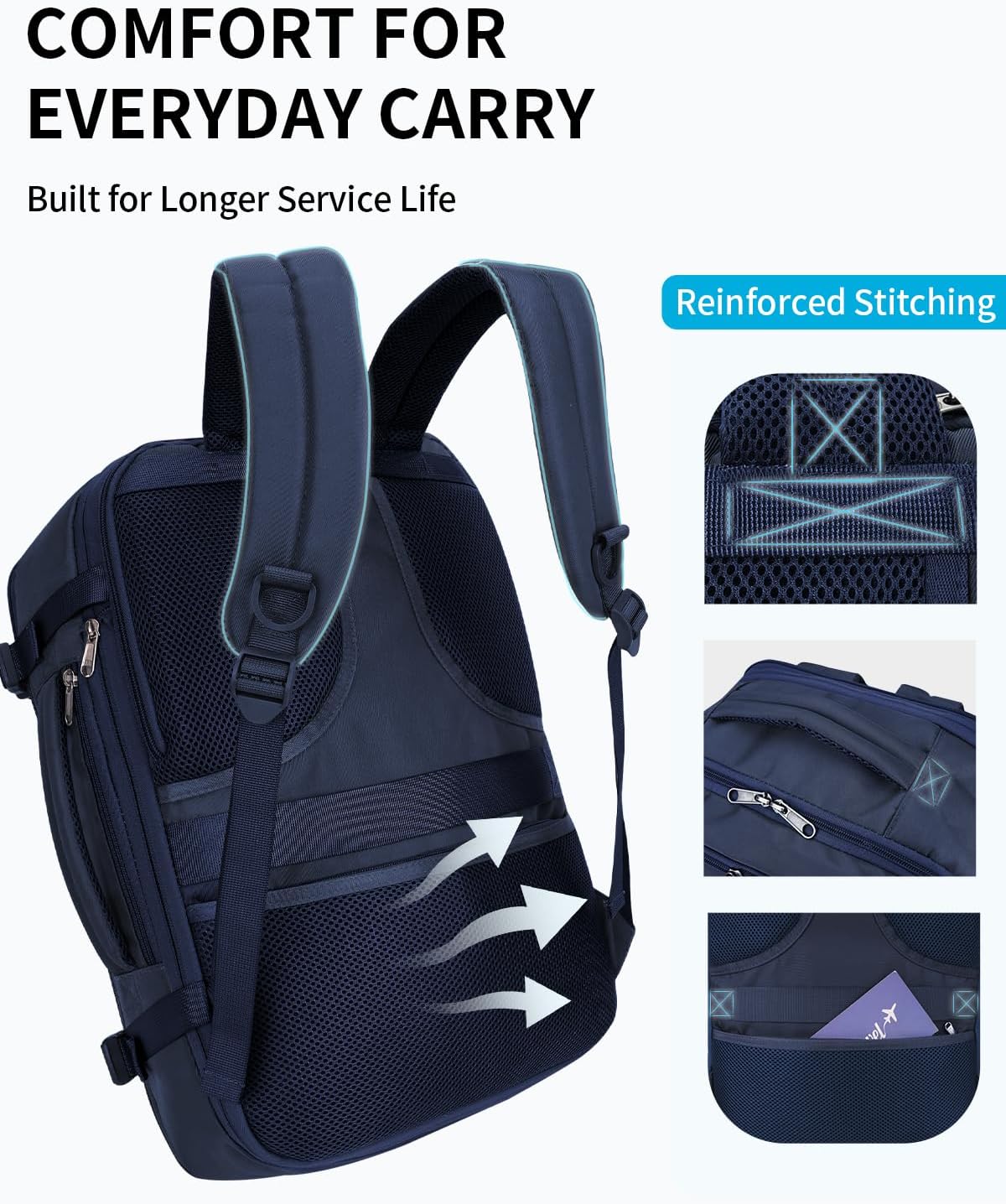 17" Small Unisex Travel Backpack United Airlines Approved 17x10x9 Friendly Suitcase Anti-Theft Lockable Zippers Style Personal Item Bag Travel Essentials with 12 Pockets Water Resistant, Blue